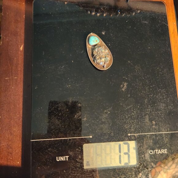 Vintage Native American Turquoise & Pyrite Pendant Oval Design Handcrafted Antiq - Picture 4 of 4